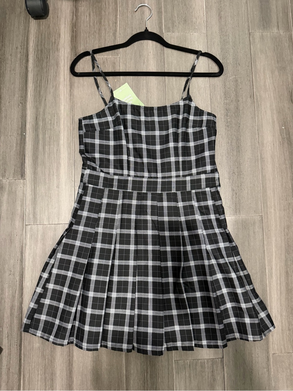 H&M Black & White Plaid Spaghetti-Strap Mini Dress
